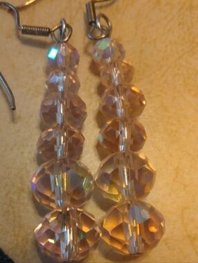 Crystal Drop Beaded Earrings - Iridescent Peach